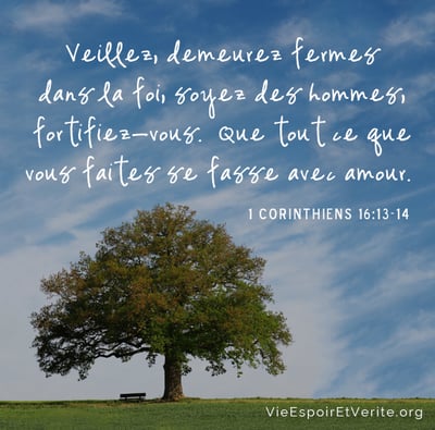 Veillez, demeurez fermes dans la foi, soyez des hommes, fortifiez-vous.