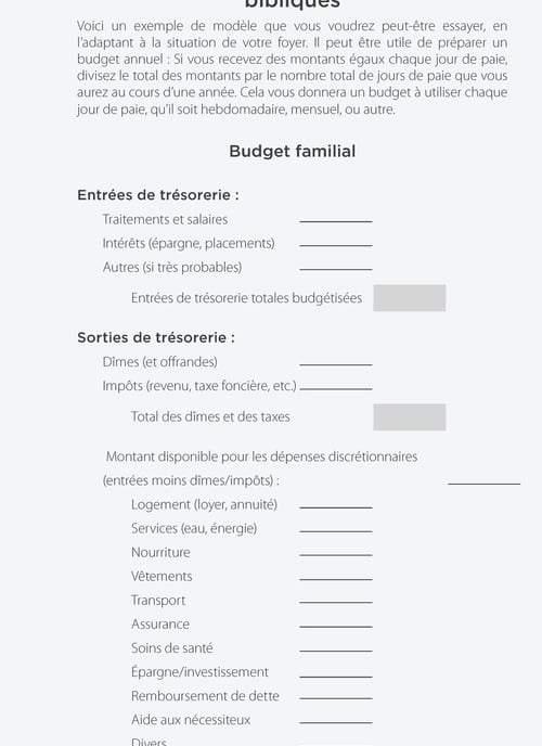 Modèle de budget reflétant les principes bibliques