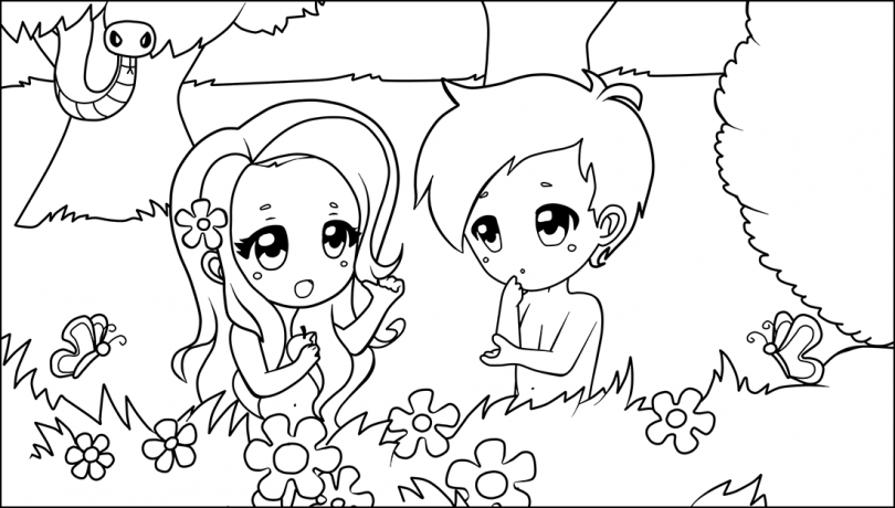 Adam et Ève et les deux arbres